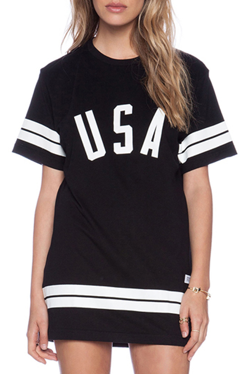 

Simple Striped USA Letter Printed Short Sleeve Round Neck Mini T-Shirt, Black