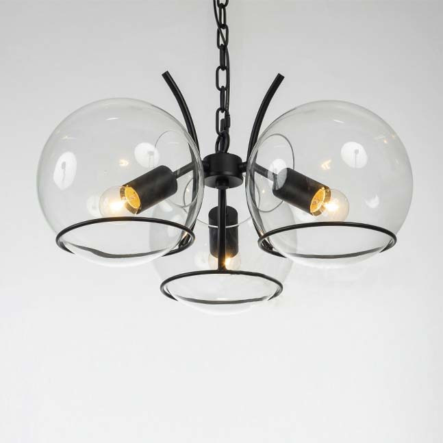 

Chic Modern 3 Light Clear Globe Shade Small Chandelier in Black Finish