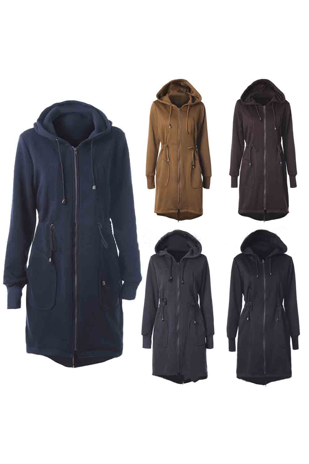 

Women's Zip Up Long Hoodies Sweatshirt Tunic Hooded Jacket Coat, Navy