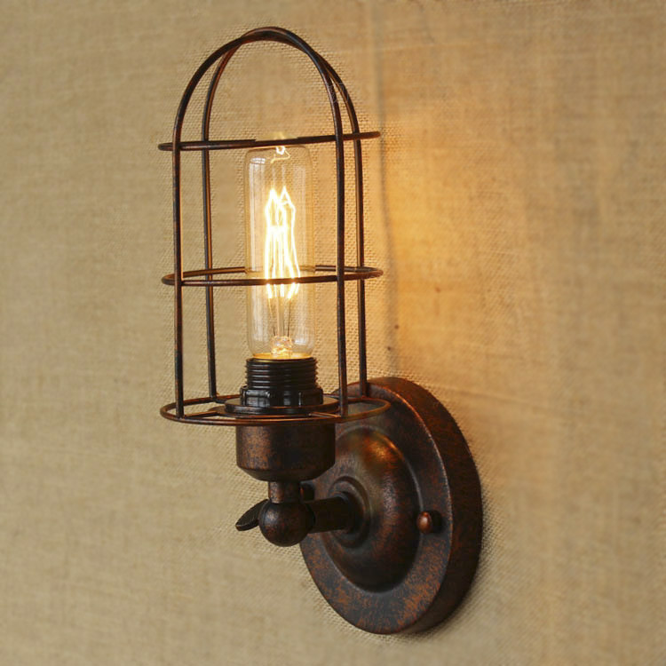 

Industrial Style Antique Rust Finished Wall Sconce with Cage Shade