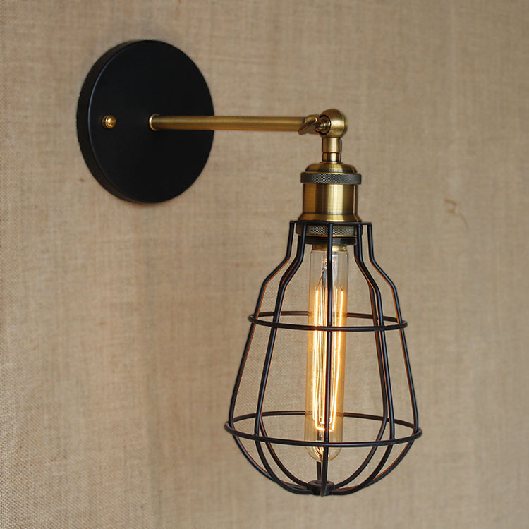 

1 Light Wall Sconce in Polished Brass with Wire Cage