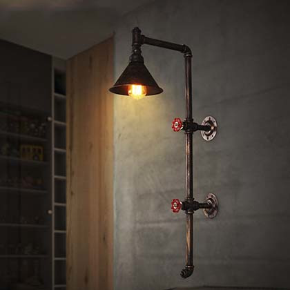 

33'' H Large Pipe Wall Light in Rust Finish with Cone Metal Shade