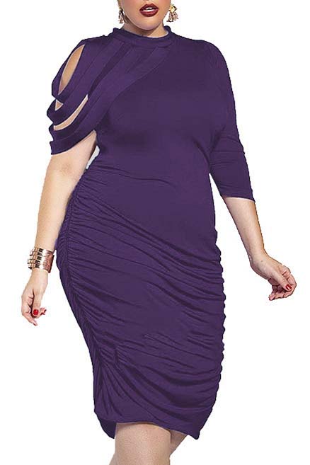 

Women's Elegant Ruched Bodycon Party Cocktail Dress Plus Size, Purple