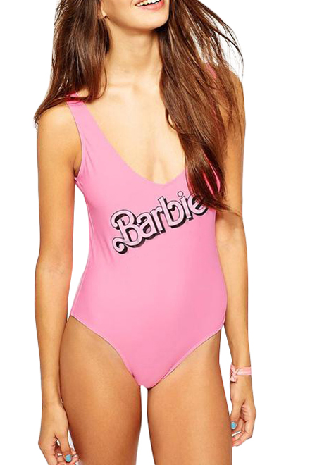 Fashionable Barbie Print Tanks Style Backless Bodysuit.