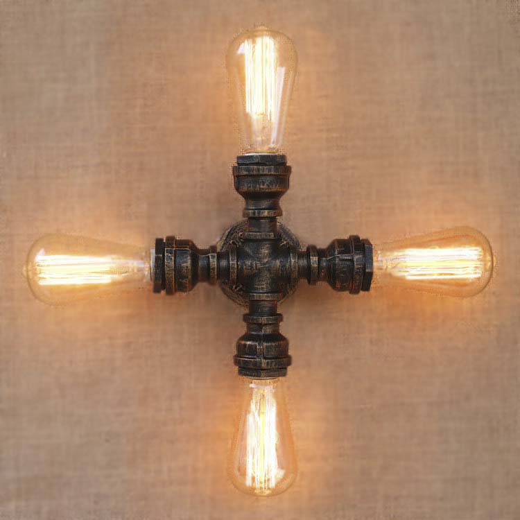 

Antique Bronze Cross Shape 4 Light Pipe Wall Sconce