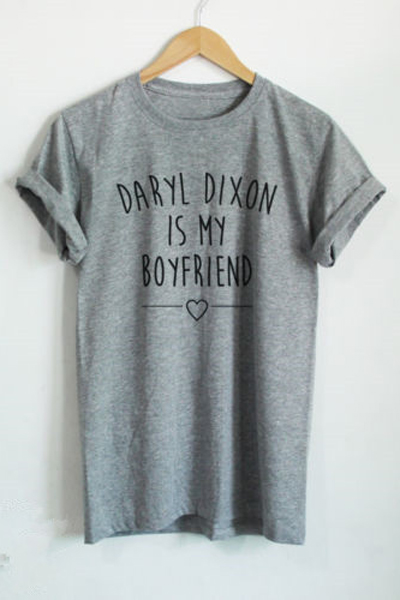 

DARYL DIXON IS MY Letter Printed Short Sleeve Round Neck Tee, Gray