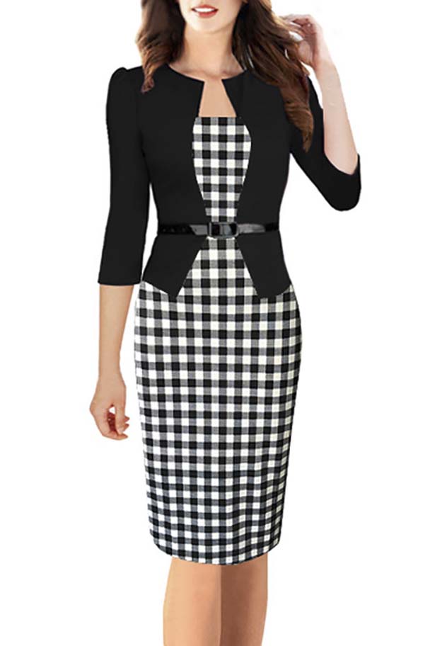 

Women's Colorblock Wear to Work Business Party One-piece Dress, Black