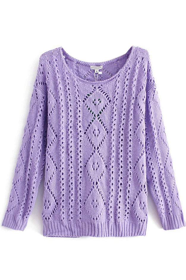 

Scoop Neck Hollow Out Long Sleeve Sweater, Purple