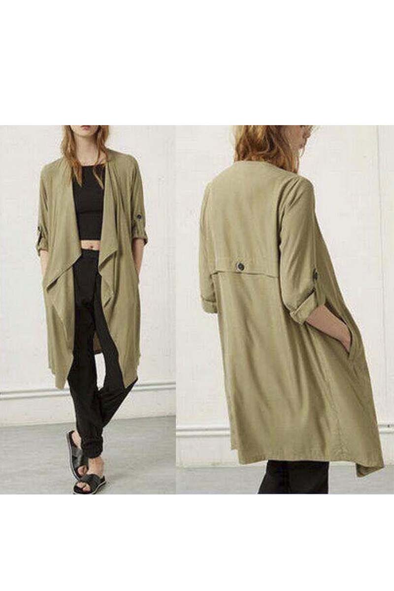 

Women Fashion Plain Lapel Open-Front Thin Tunic Coat, Green