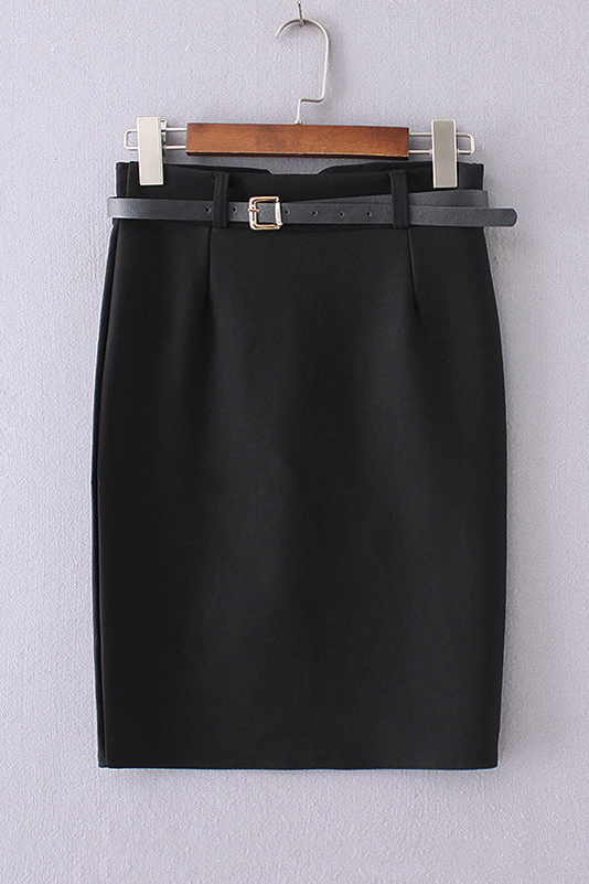 

Plain High Waist Split Back Mini Bodycon Skirt, Black