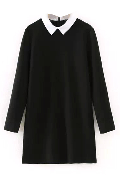 

Collar Color Block Long Sleeve Black Dress