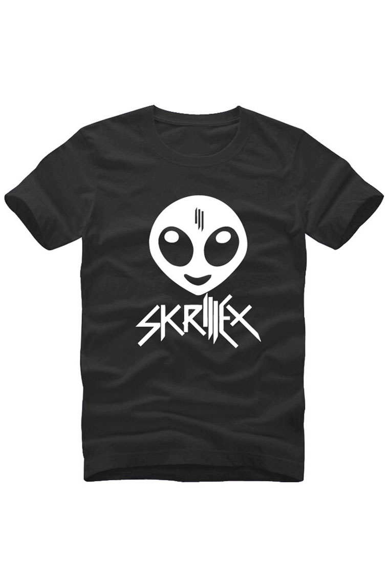 

Funny Unisex SKRILLEX Cartoon Alien Printed Short Sleeve Round Neck, Black