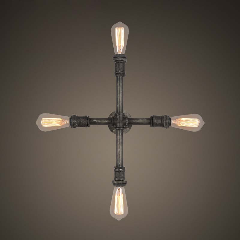 

Indoor Four Light Cross Shape Wall Lamp in Black Iron Finish