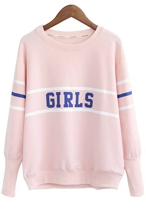 

Fashion Girls Stripe Round Neck Long Sleeve Sweatshirt, Pink