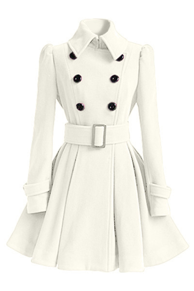 

Women's Double Breasted Belt Waist Plain A-Line Trench Coat, White