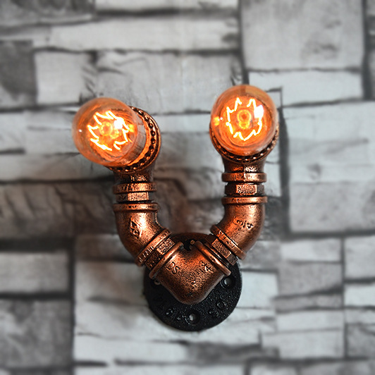 

V Shaped Antique Copper 2-Light Wall Light Wrought Iron Industrial