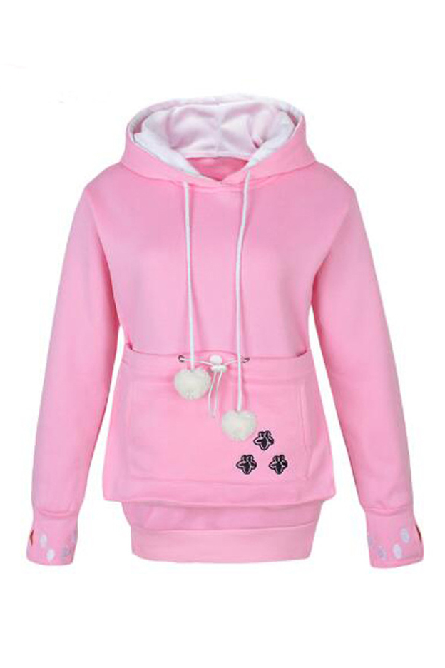 

New Stylish Drawstring Hooded Long Sleeve Hoodie Sweatshirt with One, Pink