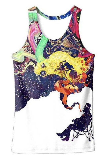 

Digital Cartoon Printed Scoop Neck Sleeveless Tank Top, White