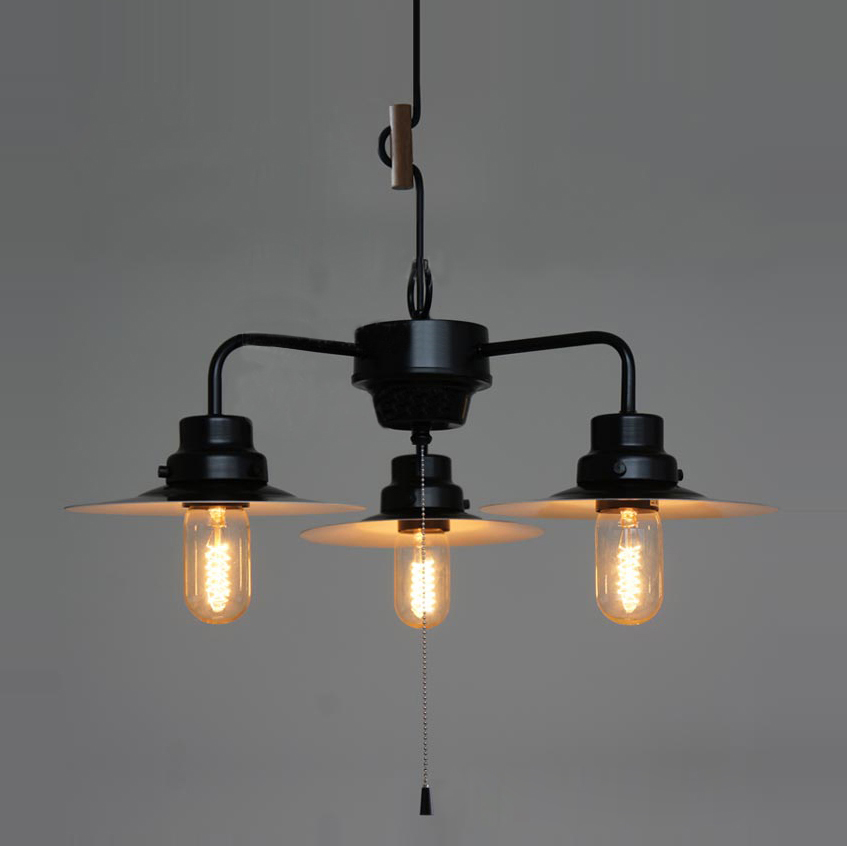 

3 Light 1 Tier Black Chandelier with Saucer Shade