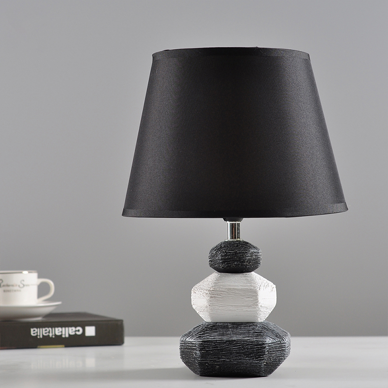 شرعي مألوف كرس  Polygon Stone Night Stand Lamp Modern Ceramic Single Bedside Table Light  with Cone Shade in Black/Grey - Beautifulhalo.com
