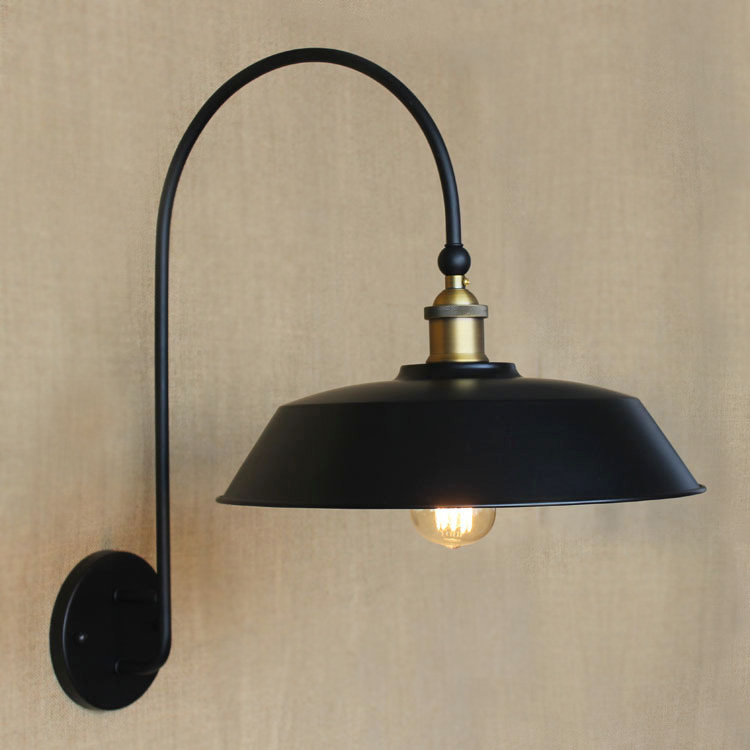 

Satin Black Single Light Warehouse Shade Gooseneck Barn Wall Light