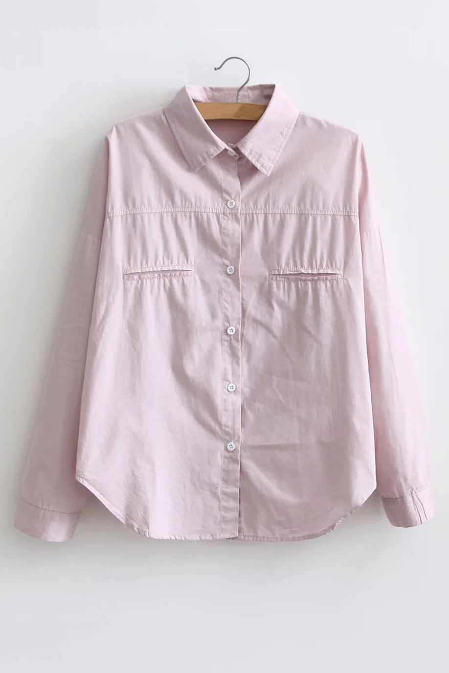 

Lapel Collar Long Sleeve Linen OL Style Buttons Down Shirt, Pink