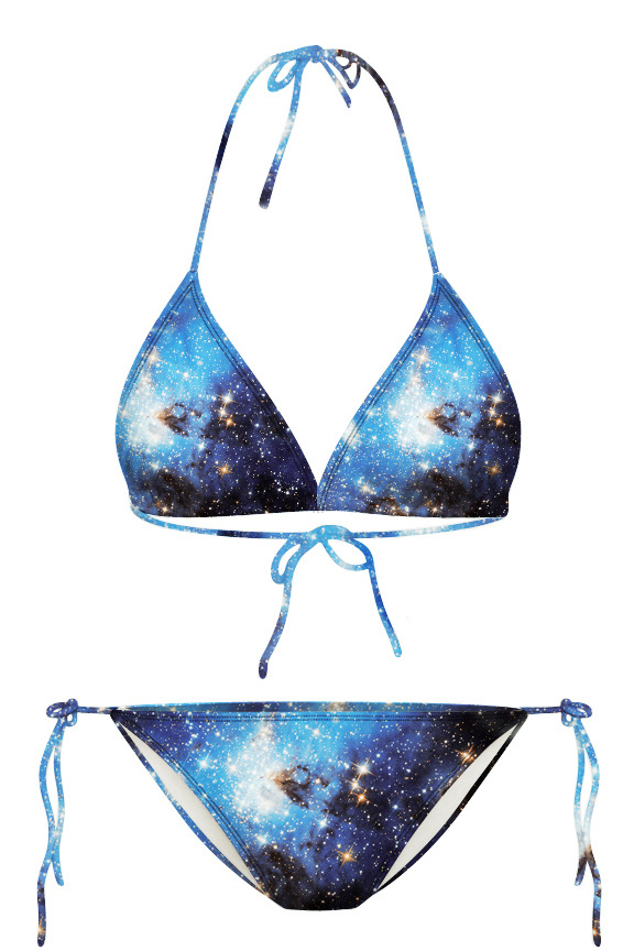 

Sexy Galaxy Print Halter with String Bikini Set, Blue