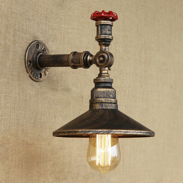 

Retro Loft Valve Accent Saucer Shade Iron Pipe Wall Sconce in 9.84