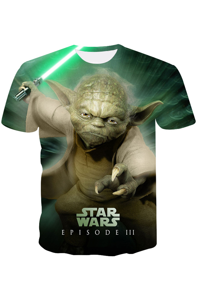 Star Wars Yoda 3d Printing Short Sleeve Round Neck Regular Fit Green T Shirt Beautifulhalo Com