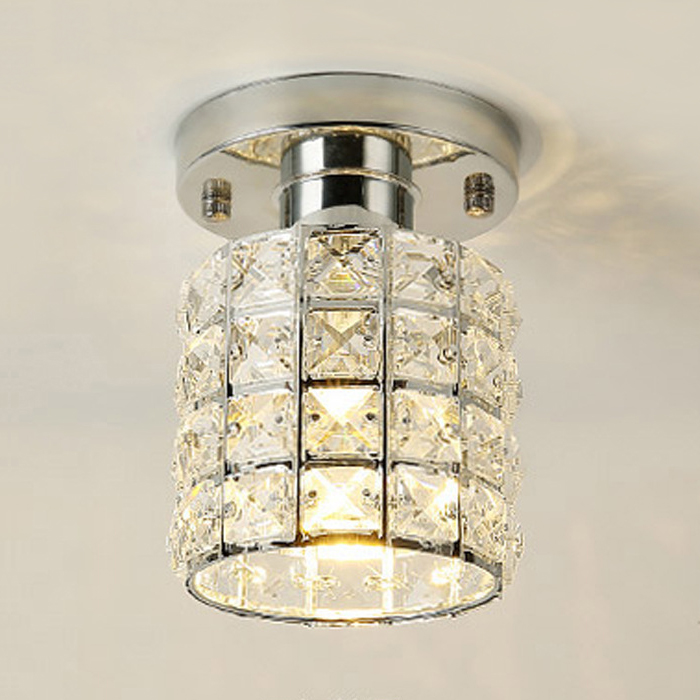 Contemporary Cylinder Semi Flush Mount Light Clear Crystal 1 Light