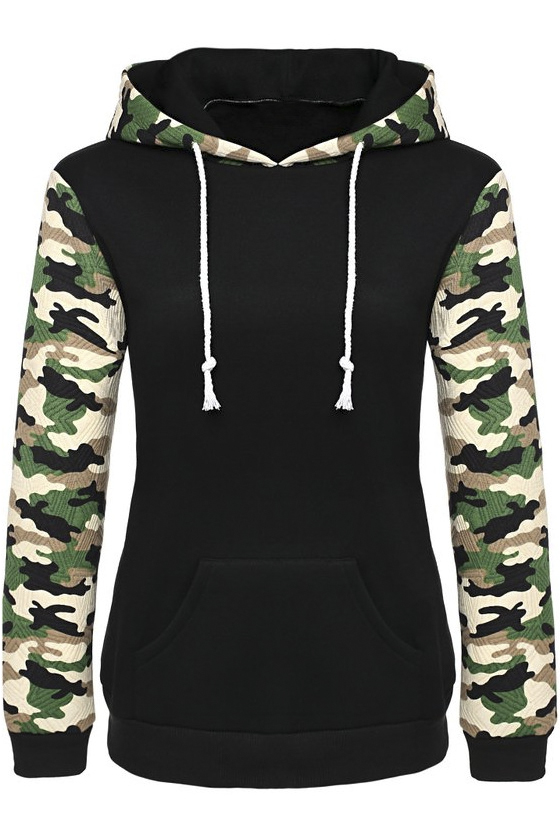 

Women's Camouflage Printed Long Sleeve Hooded Pullover Hoodies, Black