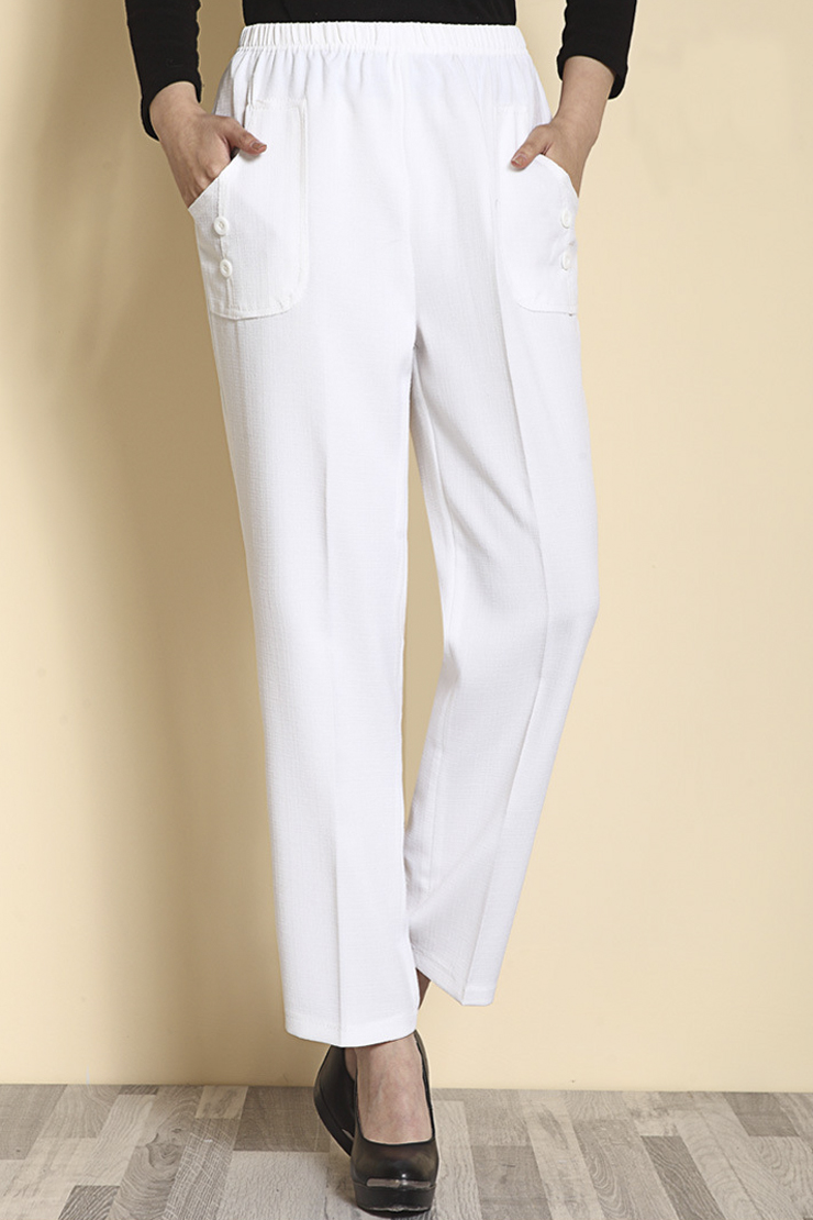 

Women's Elastic Waist Plain Summer Loose Relaxed Pants, White