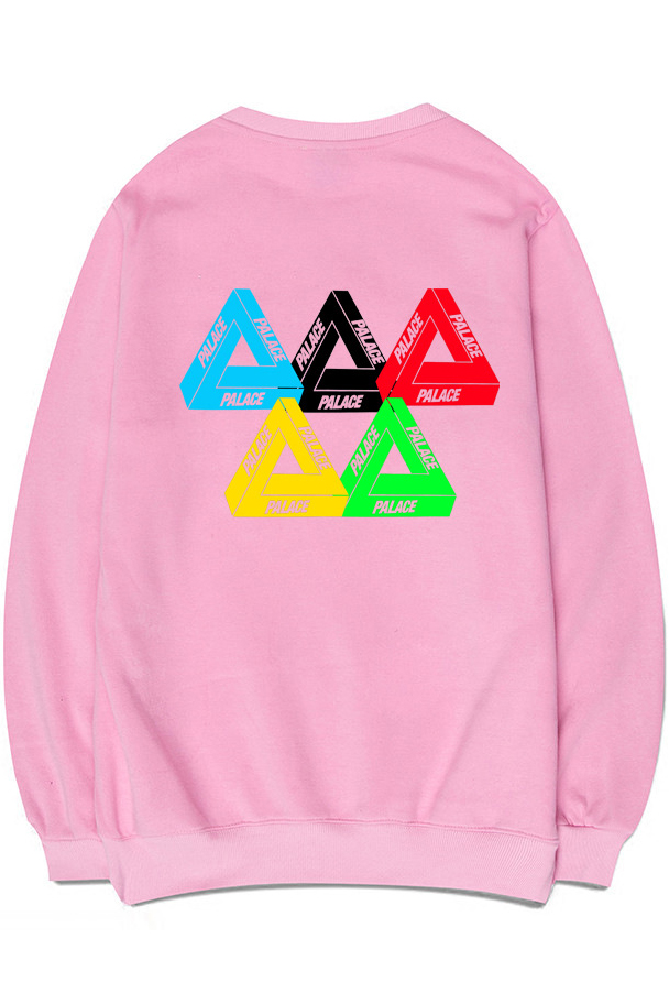 

Simple Letter Triangle Printed Round Neck Long Sleeve Pullover, Pink