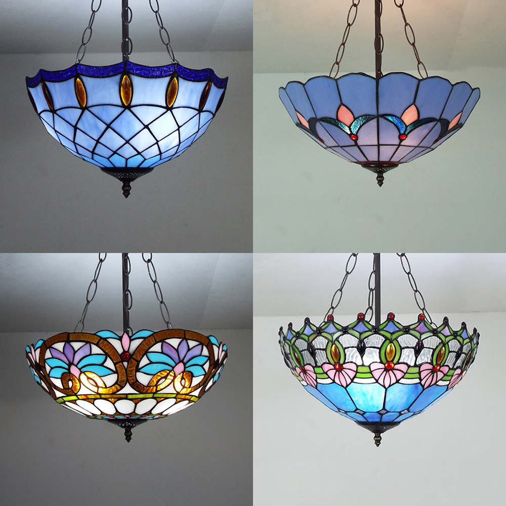 Traditional Tiffany Ceiling Lamp With Baroque Bead Flower Lily Stained