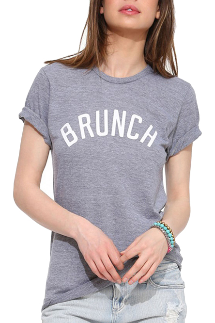 

Gray Short Sleeve Brunch Print T-Shirt