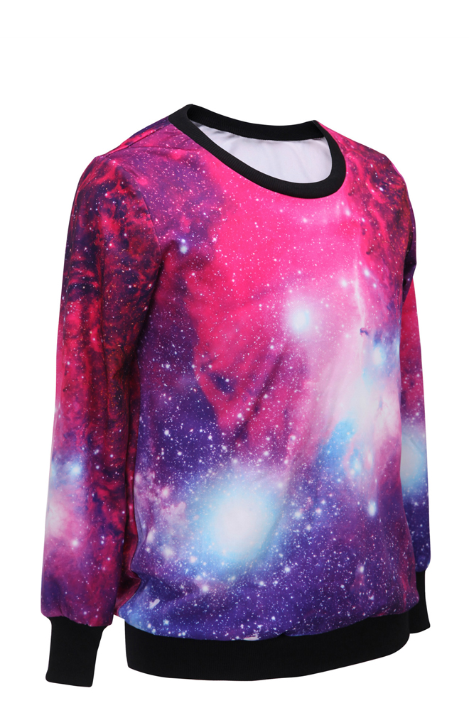 

Starry Sky Print Round Neck Long Sleeve Sweatshirt, Red