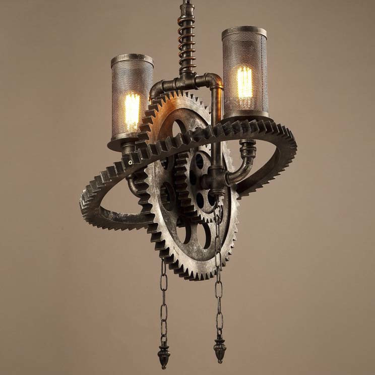 

Old Iron Double Light Gear Shaped Indoor Commercial Pendant Lighting