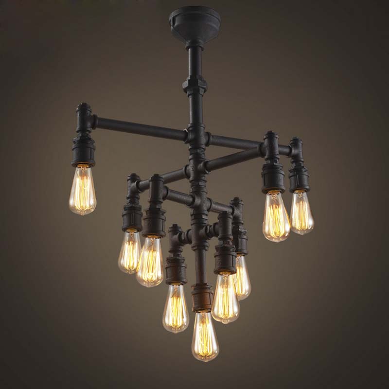 

Vintage Industrial Style 26'' Wide 9 Light Pipe Chandelier in Rust