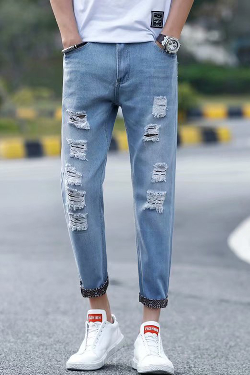 cuffed distressed jeans