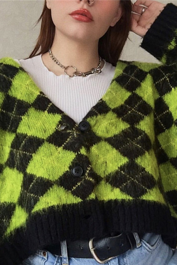 argyle print cardigan