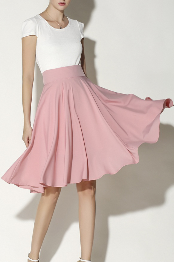 

Women's Fashion High Rise Solid Color Midi A-Line Pleated Skirt, Pink