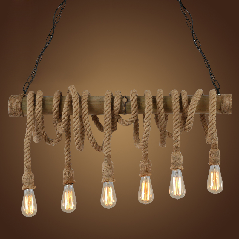 

Rustic Style 6 Light Multi Light Pendant in Natural Rope