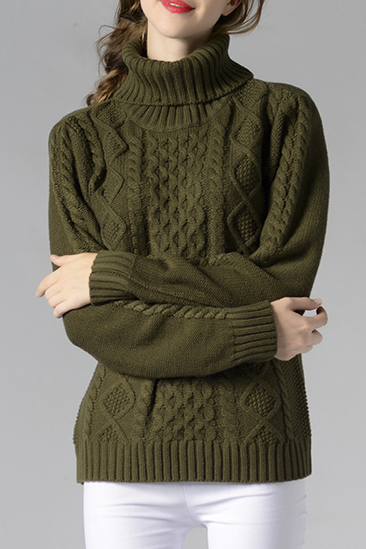 

Casual High Neck Long Sleeve Plain Pullover Sweater, Green