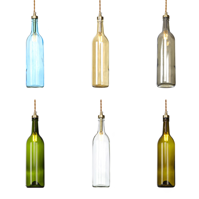 One Light Wine Bottle Ceiling Pendant Retro Loft Glass Multi Color