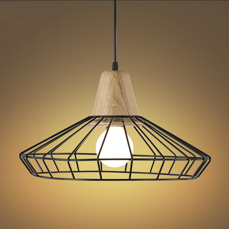 

Single Light Pendant Light with Black Metal Cage Shade