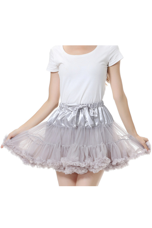 

Cute Elastic Waist Bow Patchwork Organza Mini Tutu Skirt, Gray