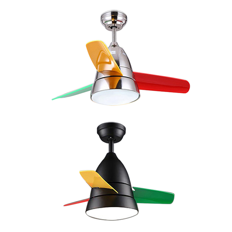 3 Colorful Blade Unique Kids Ceiling Fan In Satin Black Silver