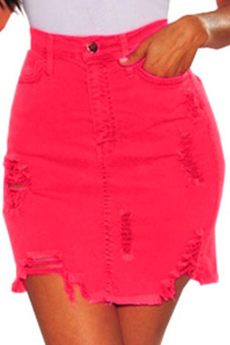 hot pink denim skirt