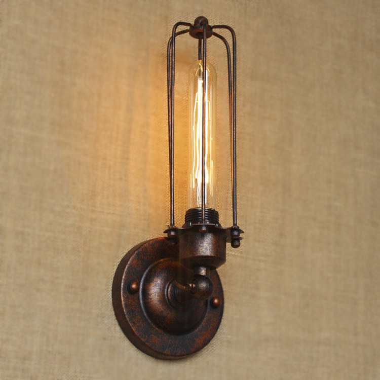 

Adjustable Wall Light with Tubular Cage in Antique Rust Finish