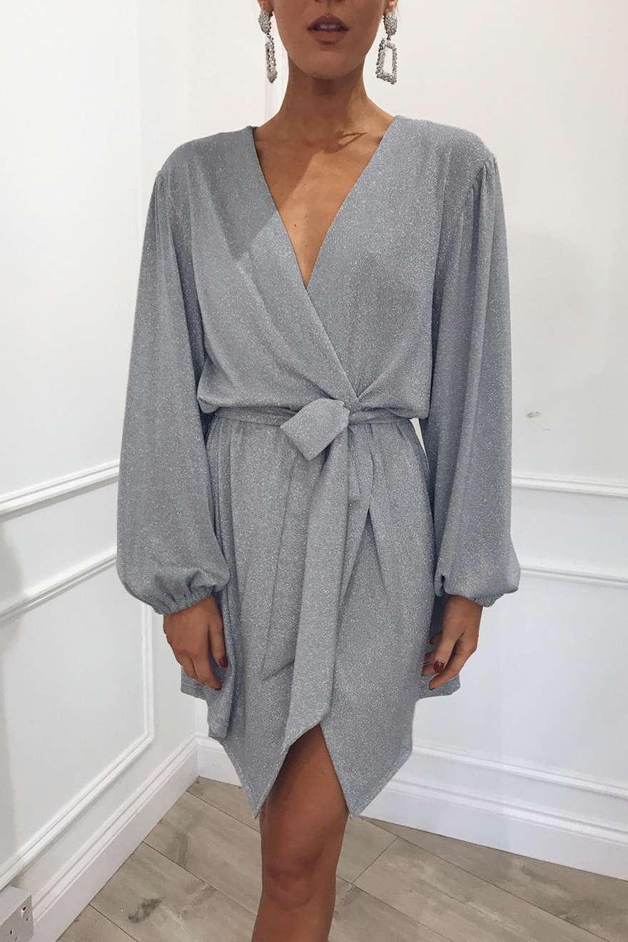 long sleeve silk wrap dress